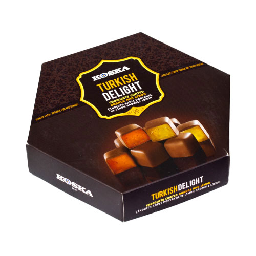 KOSKA შოკოლადით მოცული ლუხუმი ფორთოხლის და ლიმნის არომატით 140გრ*12ც 8690710139958