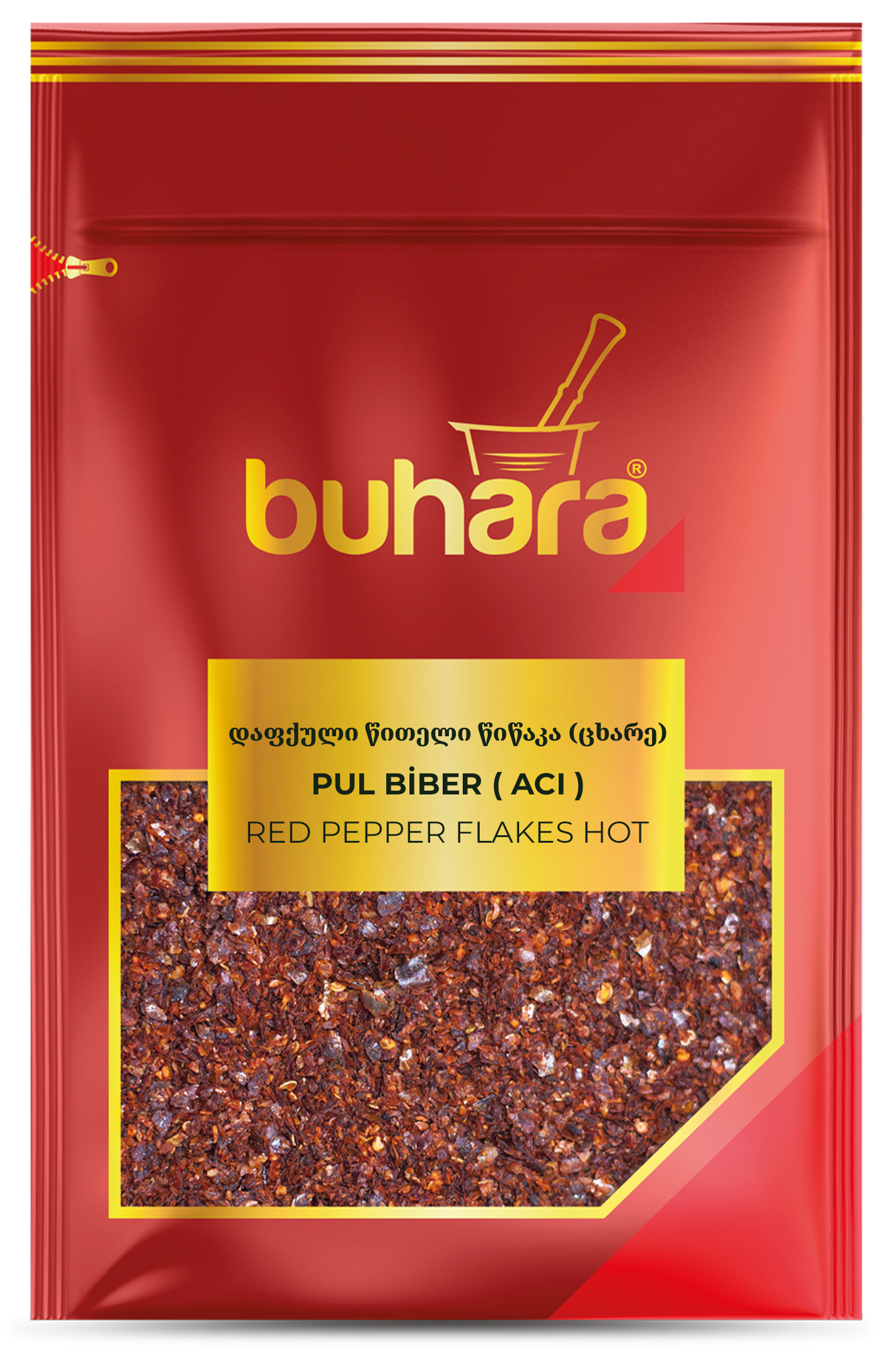 BUHARA წითელი წიწაკა დაღერღილი 60გრ*12ც(PUL ACI) 8692888101249
